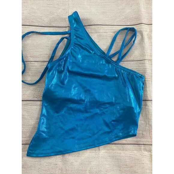 Cheerleader Danz Team Blue Shimmer Asymmentrical Cheer leading Top - Small - Picture 2 of 12